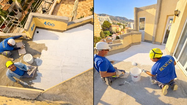 Aplicación de aislamiento térmico de terrazas con Manti Ceramic mediante llana