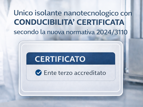 Conducibilità λ certificata da ente terzo per sistema di isolamento termico 8 mm