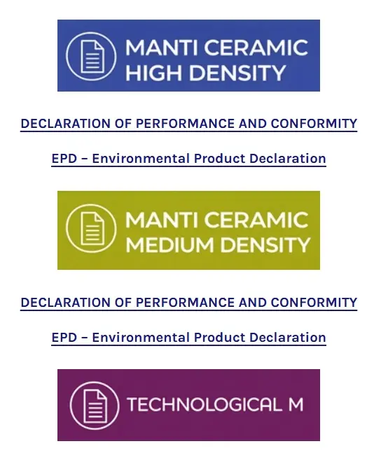 DoP documents for Manti Ceramic High Density, Medium Density and Technological M nanotechnology insulation products