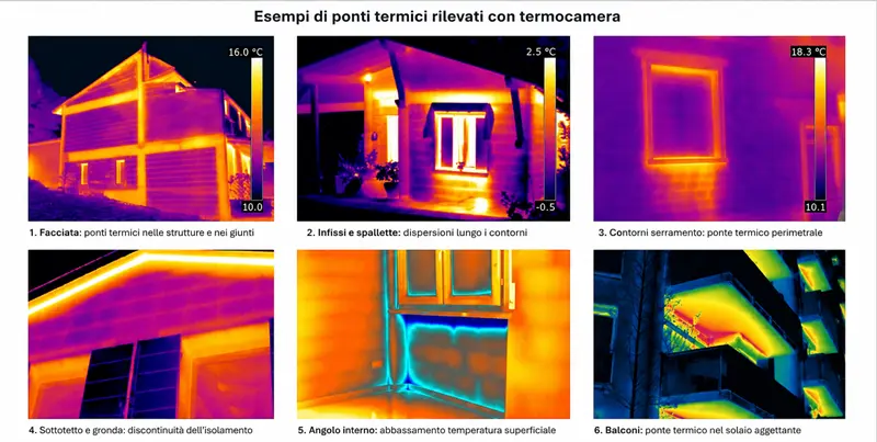 Esempi di ponti termici rilevati con termocamera in edifici residenziali