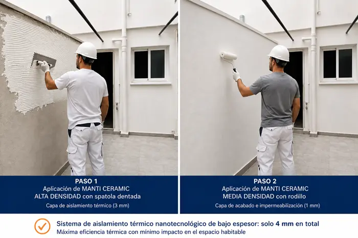 Aplicación de Manti Ceramic Alta Densidad con espátula y Media Densidad con rodillo