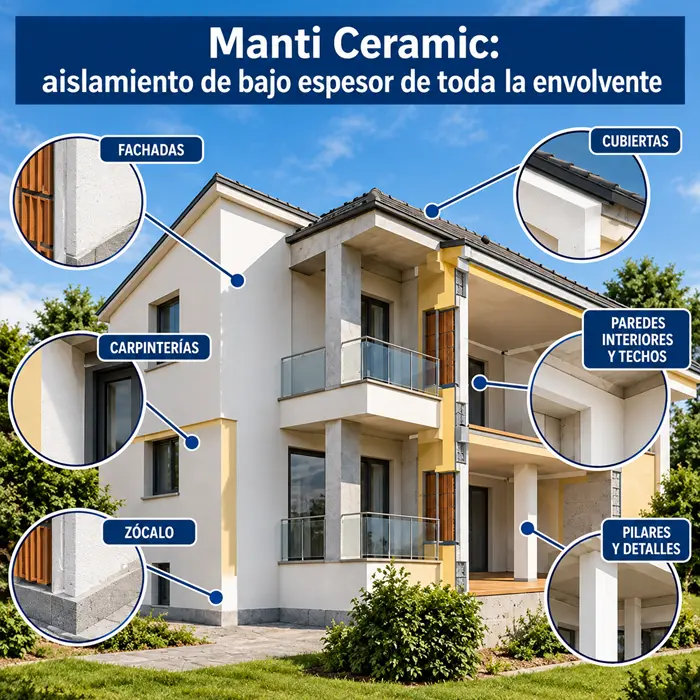 SATE fino nanotecnológico Manti Ceramic aplicado en fachadas, cubiertas, paredes, techos y detalles constructivos